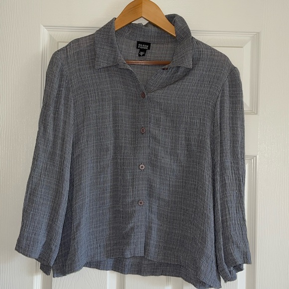 Eileen Fisher Tops - Eileen Fisher gray plaid boxy shirt/top, buttoned, cropped
